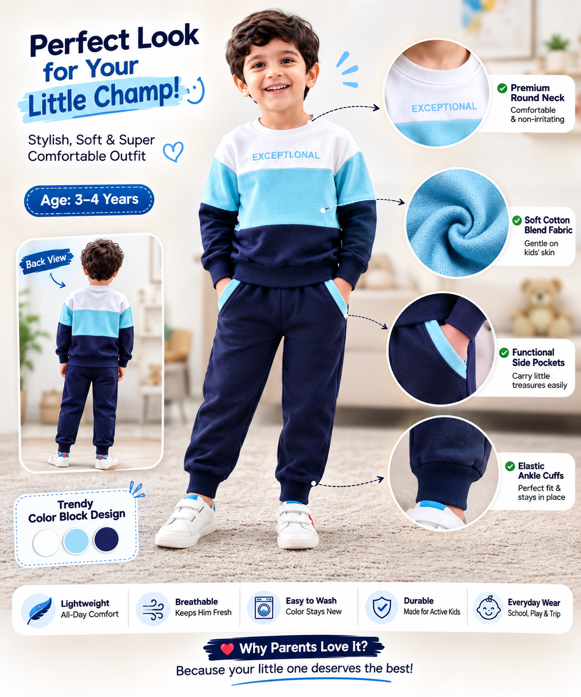 Tracksuit for Boys (Blue, 3-4 Years)