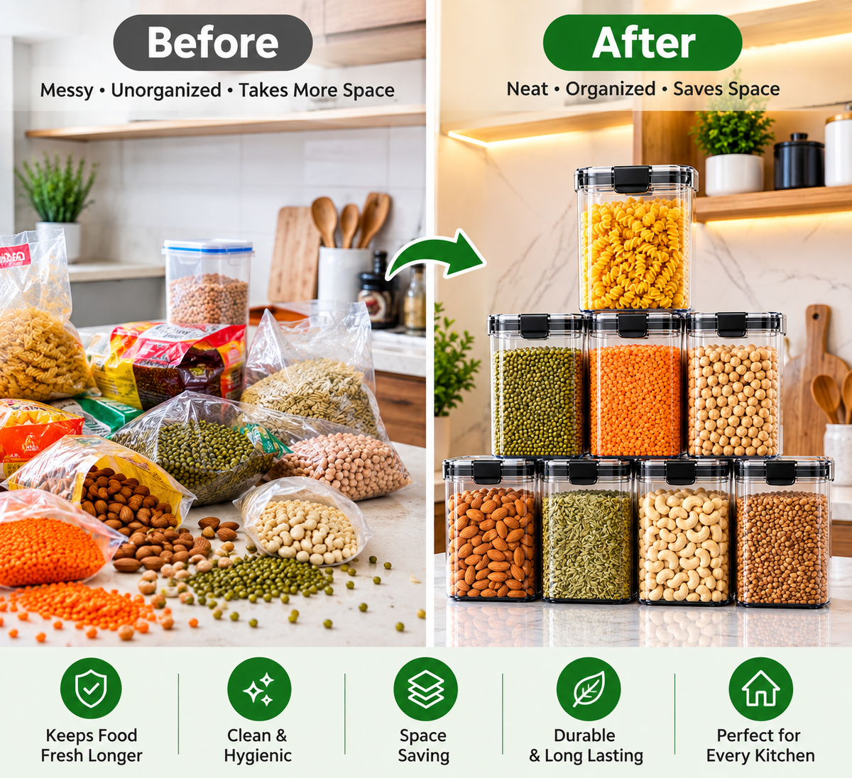 1100 ML Airtight Storage Containers – Pices of 8