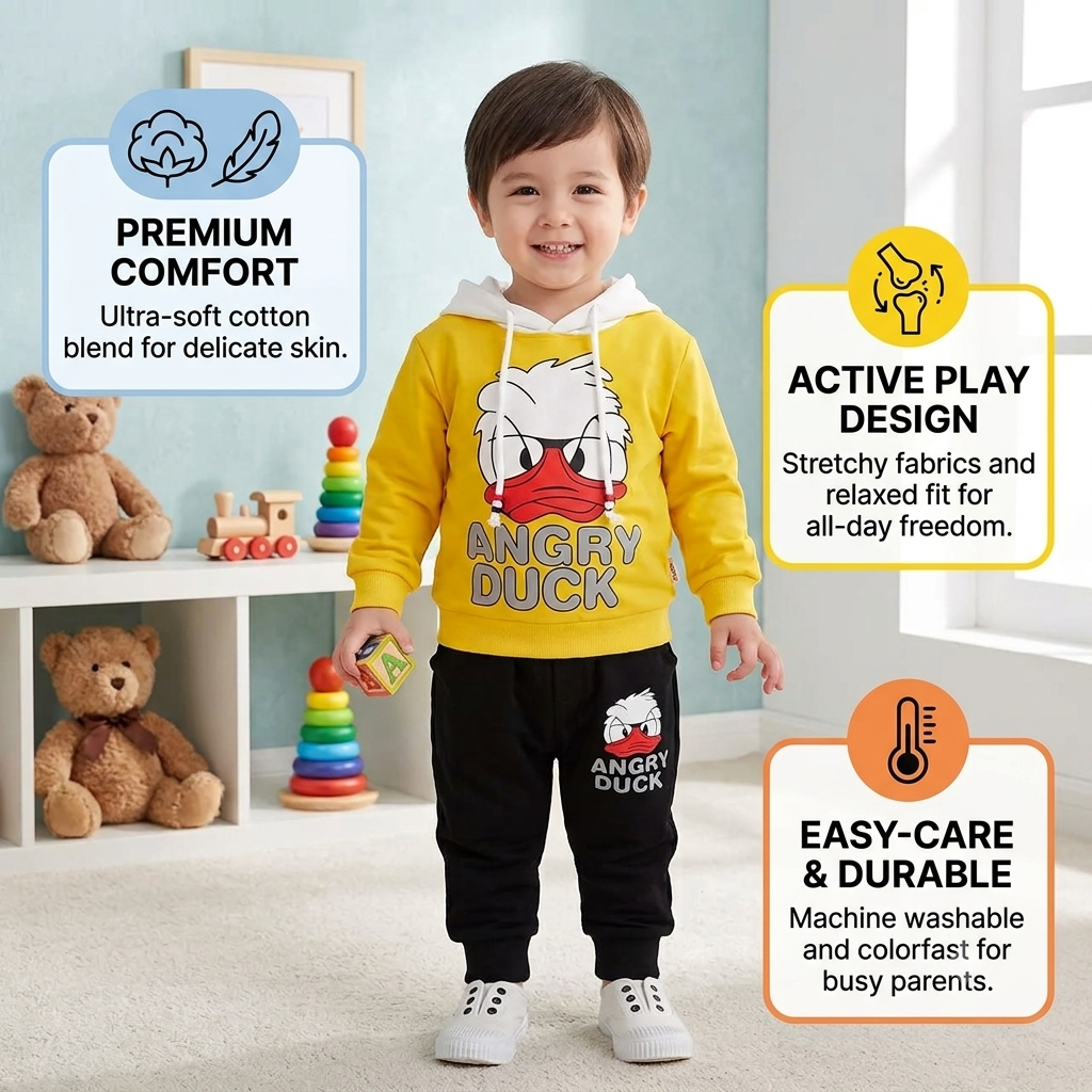 Full Sleeves Hooded Tracksuit (Mustard & Black, 3-4 Years)