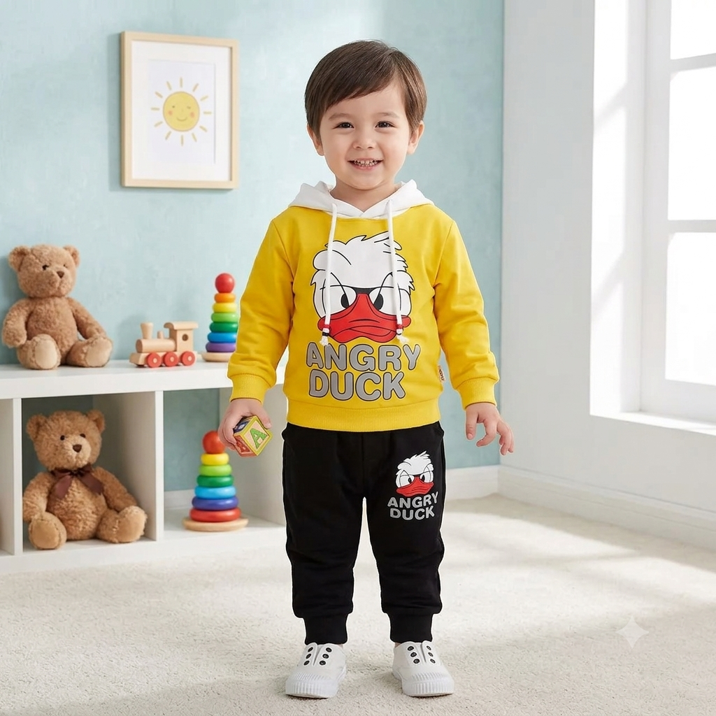 Full Sleeves Hooded Tracksuit (Mustard & Black, 3-4 Years)